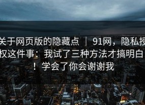 关于网页版的隐藏点 ｜ 91网，隐私授权这件事：我试了三种方法才搞明白！！学会了你会谢谢我